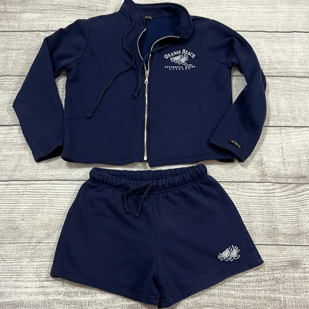 Vintage Air Waves Orange Beach Alabama Two Piece Sweatshirt Shorts Cotton Set